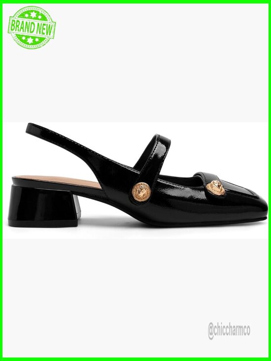 Shoes - Low Block Heel Slingback Mary Jane Pumps Classic Office Dress Shoes
